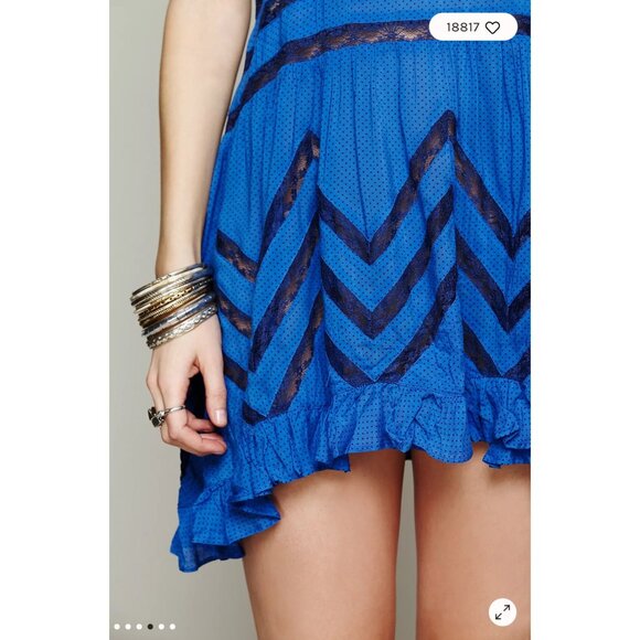 Free People Intimately Blue Polka Dot Tiered Ruffle Hem Voile & Lace Slip Dress - Picture 7 of 16